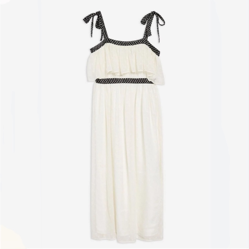 Topshop Women's Ivory Swing Tie Shoulder Polka Dot Midi Dress